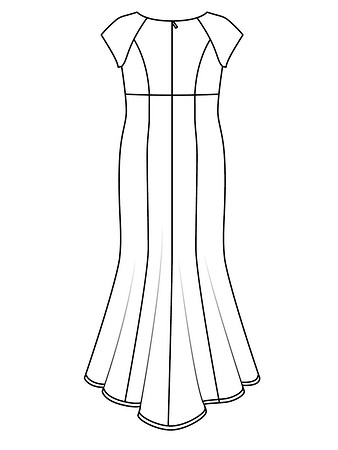 Технический рисунок платья силуэта «русалка» вид сзади