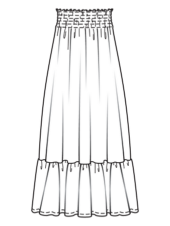 Технический рисунок длинной юбки с широкой оборкой