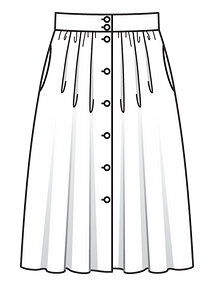 Технический рисунок юбки в складку и со сквозной застёжкой