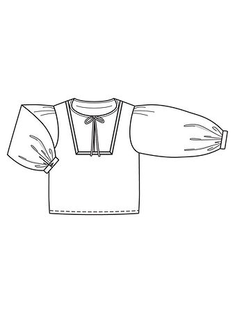 Технический рисунок блузки с объёмными рукавами в стиле этно