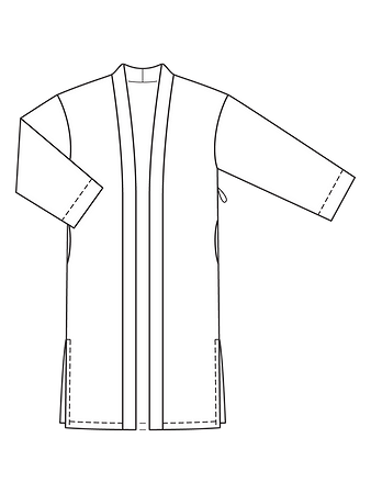 Технический рисунок атласного халата с широкими рукавами