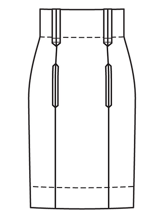 Технический рисунок юбки-карандаш с завышенной талией