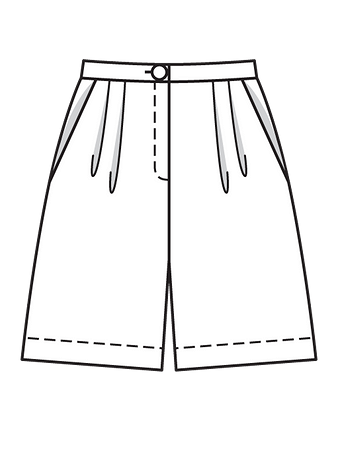 Технический рисунок удлинённых шорт со складками у пояса