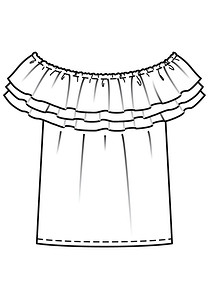 Технический рисунок прямой блузки в стиле кармен