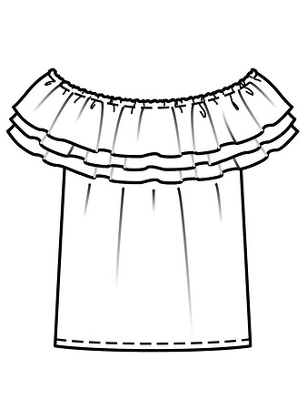 Технический рисунок блузки в стиле кармен вид сзади