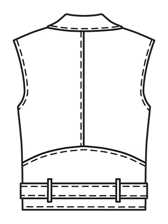 Технический рисунок жилета  в байкерском стиле спинка
