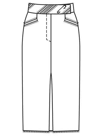 Технический рисунок юбки с разрезом спереди