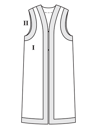 Технический рисунок длинного жилета в стиле этно