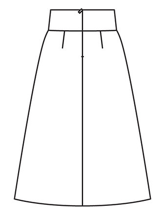 Технический рисунок юбки миди с широким поясом вид сзади