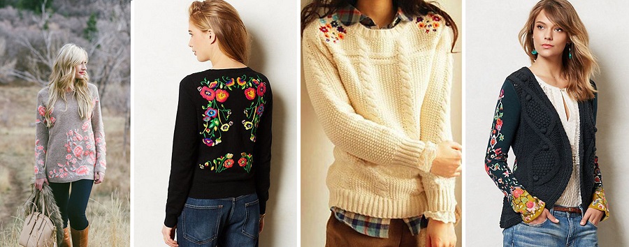 Украшаем свитер яркими цветами из войлока