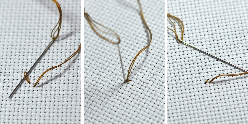 Закрепление рабочей нити в процессе вышивки нитками и бисером.
